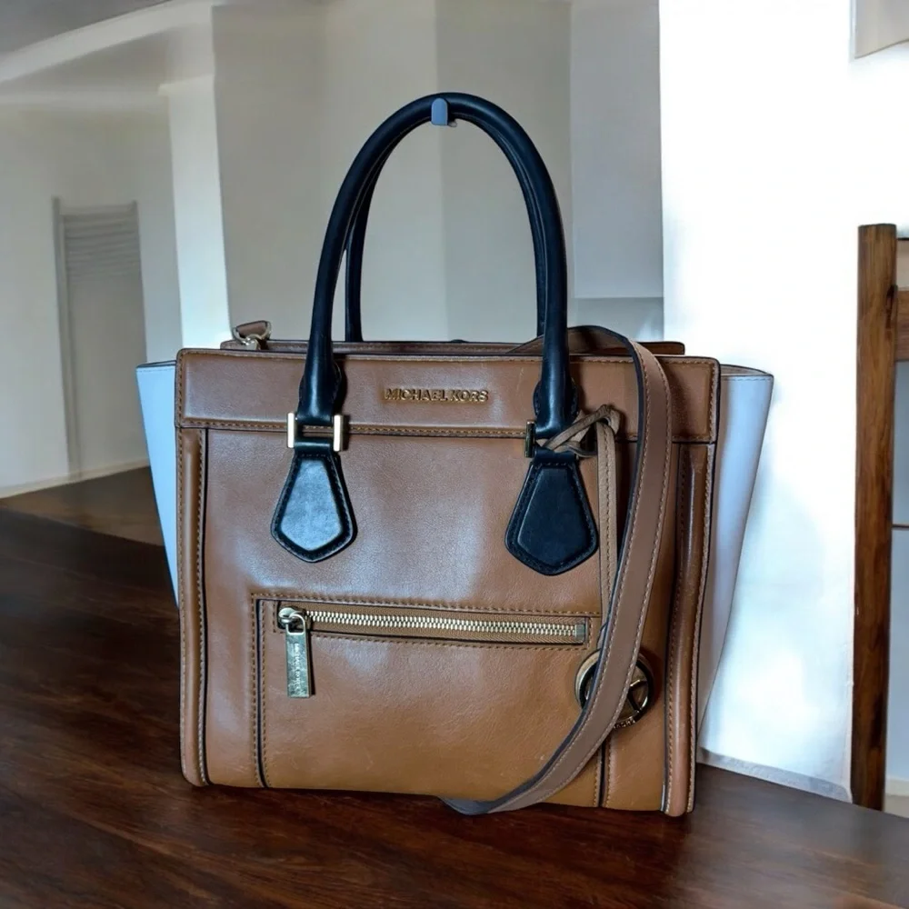 MICHAEL KORS MEDIUM TOTE COLLETTE BROWN BLACK SATCHEL BAG